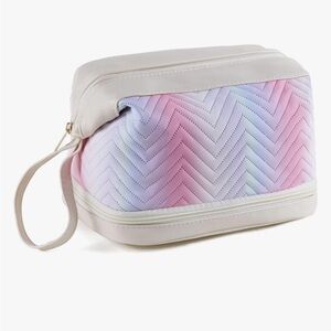 Pastel Chevron 2 section Makeup Toiletry Bag NWOT